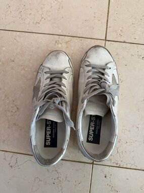 Golden Goose White and Silver Super-Star Sneakers
